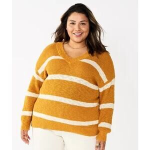 Sonoma Goods For Life Women's Striped Long Sleeve V-Neck Sweater | Size 3X NWT